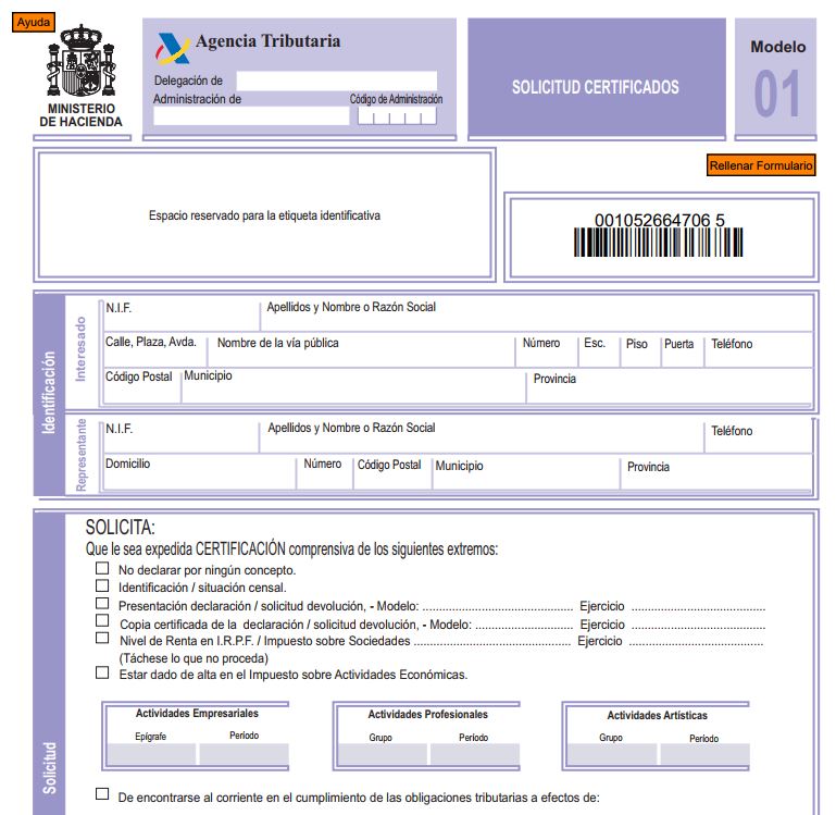 Modelo 01 Certificado Negativo de Hacienda