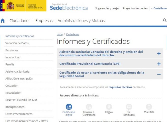 Sede Electrónica de la Seguridad Social