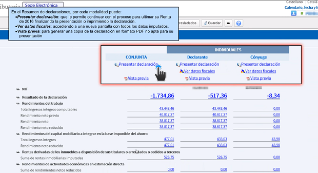 Renta Web presentación de declaración