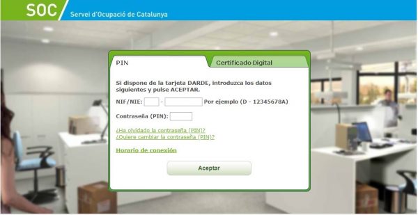 Acceso al área de usuario del SOC (Servicio de empleo de Cataluña)