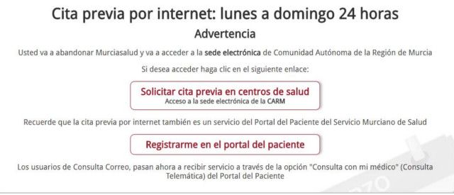 Cita previa en el SMS - Sistema Murciano de Salud